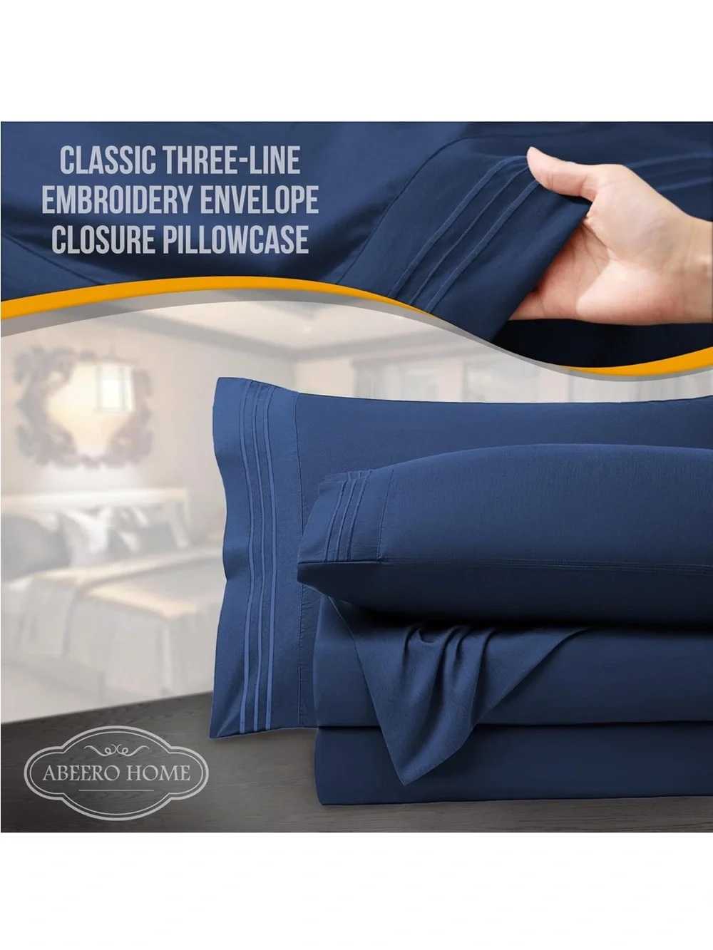 NEW Abeero Home King Size Sheets Set with Elastic Corner Straps -4pc Navy Blue
